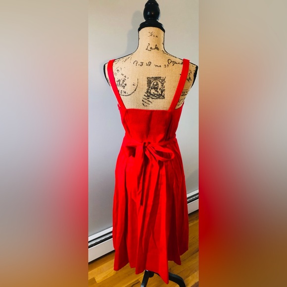 BANANA REPUBLIC RED MIDI DRESS WITH TIE BACK - Picture 2 of 10